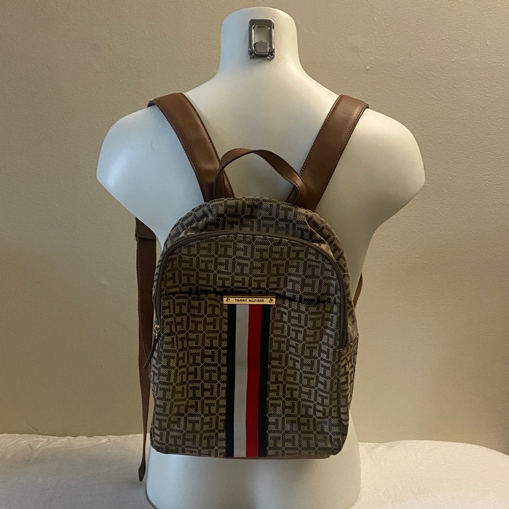 Tommy Hilfiger Monogram Backpack with Red and Blue Stripe